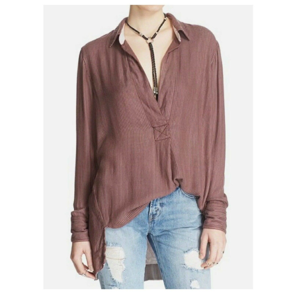 Free People On The Road Collared Longline Tunic Popover Shirt Top